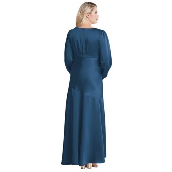 LOVELY Teagan Long Sleeve Blue Charmeuse High/Low Bridesmaid Dress Size 4 NEW - Picture 11 of 11